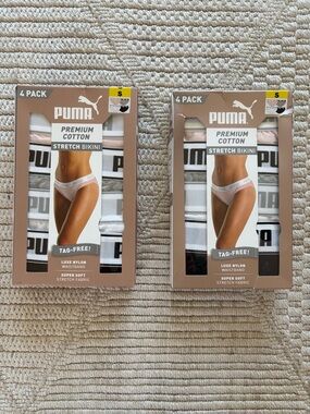 Puma Premium Cotton Stretch Bikini 4-Pack X 2 - White, Black, Grey & Pink